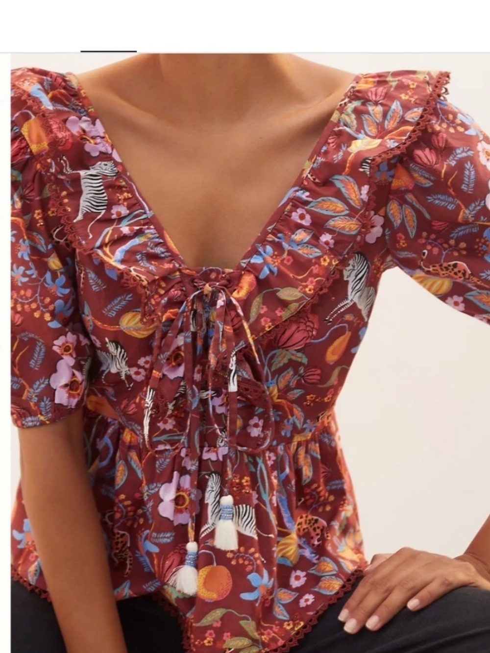 Anthropologie Maeve Peasant Top Zebra 🦓 Leopard 🐆 Print - Picture 2 of 7